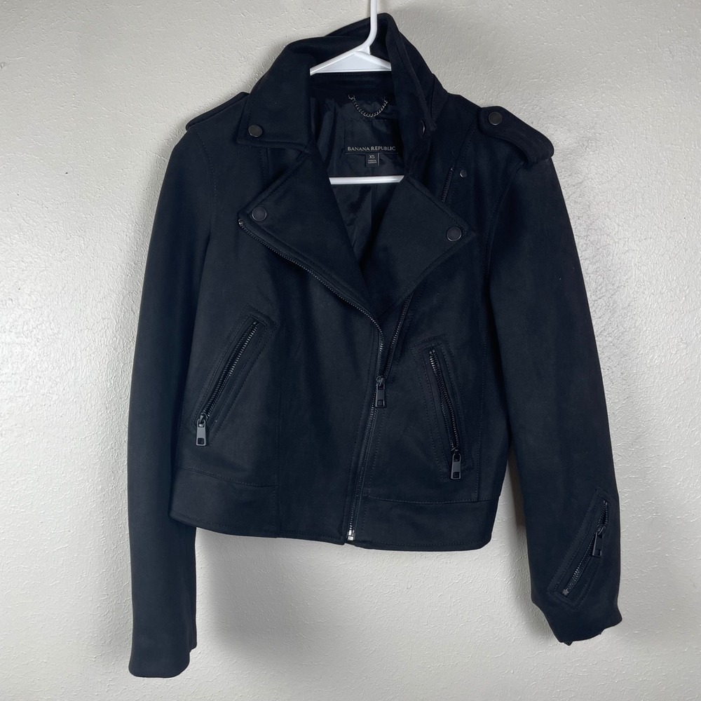 Banana Republic Womens Vegan Suede Moto‎ Jacket Black XS Biker Coat